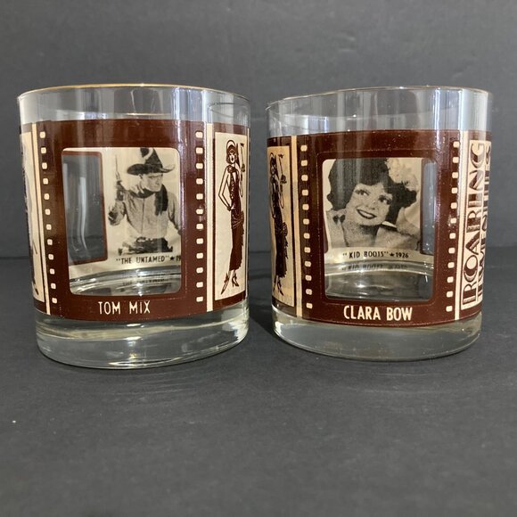 Vintage Roaring Twenties Silent Movie Low Ball Cocktail Glasses Set Of 4 - 10 Oz - Picture 3 of 8